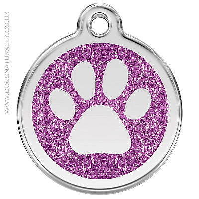 Purple Glitter Paw Print Dog ID Tag (3 sizes)
